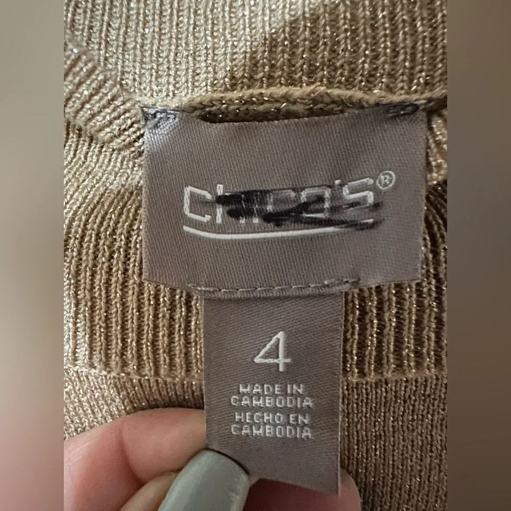 Chico’s Animal Ringtone wristsband Mock Neck Sweater SZ 4 US XXL Color Camel